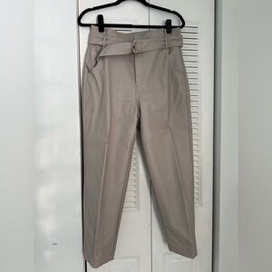 High-Rise Belted Tapered Pants - Taupe